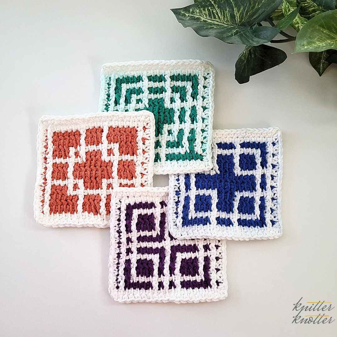 Easy Tunisian Mosaic Crochet Coasters PDF Pattern Instant Download Home