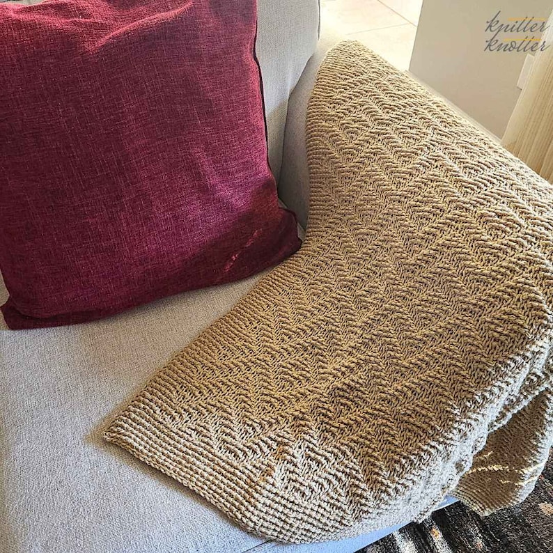 Easy 2 Stitch Textured Tunisian Crochet Blankets Beginner Friendly PDF Pattern Instant Download Adjustable Size Modern Home Decor image 10