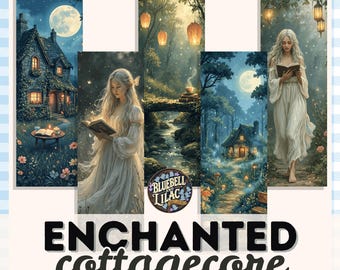 Enchanted Cottagecore Bookmarks, Moonlit Cottage Art, Cozy Cottagecore Bookmark Set, Fairycore Aesthetic Bookmark, Book Club Gift