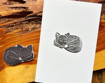 Sleeping Fox Whimsical Linoprint Art - Hand Pulled Linocut 4x6