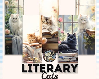 Segnalibro Gatti Letterari Stampabile, Segnalibro Gatto Carino, Segnalibro per Amanti dei Gatti, Segnalibro Gatto Acquerello, Regalo Gatto, Stampa a Casa, Foglio Segnalibro