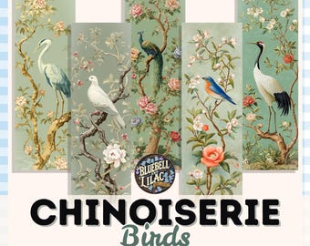 Chinoiserie Bookmark - Elegant Bird Bookmark - Heron, Crane, Dove, Bluebird, Peacock Bookmark - Book Club Craft - Printable DIY Bookmark