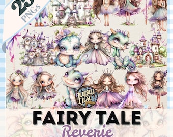 Pastell Märchen Clip Art | Verträumte Prinzessin, Schloss, Drache PNG | Junk Journal Fantasy Set für kommerzielle Nutzung | Kinderzimmer Dekor | Babyparty