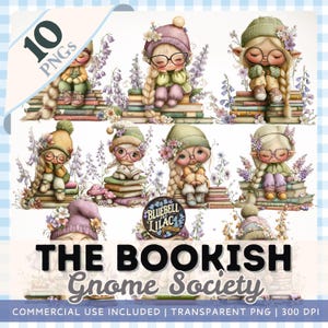 Conjunto de Cliparts da Sociedade dos Gnomos dos Livros | Gnomos Ratos de Biblioteca Fofos PNG | Gráficos de Gnomos da Leitura para Uso Comercial | Livro PNG Transparente | Clip Art de Livro