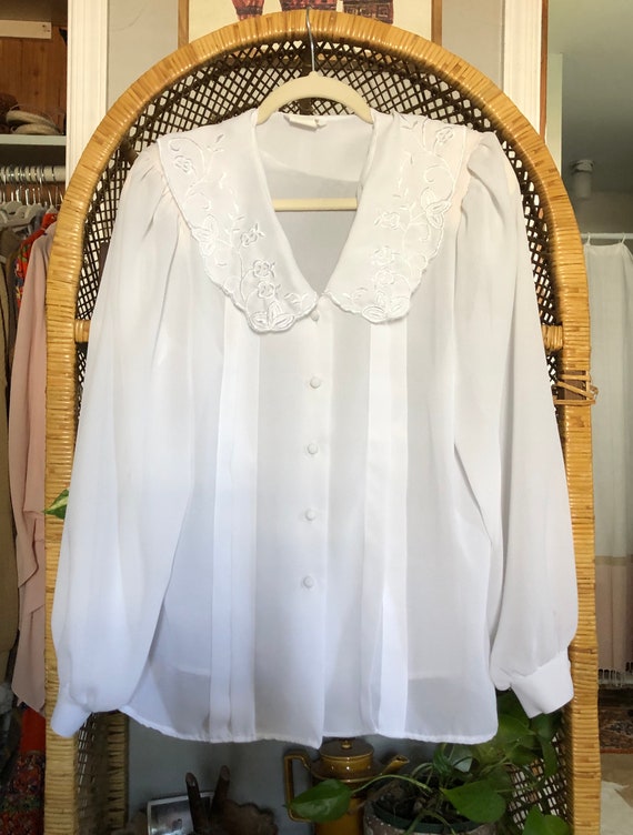 Vintage 70’s peasant prairie style white boho blo… - image 9