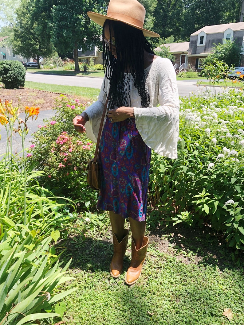 Vintage 70s paisley boho midi skirt