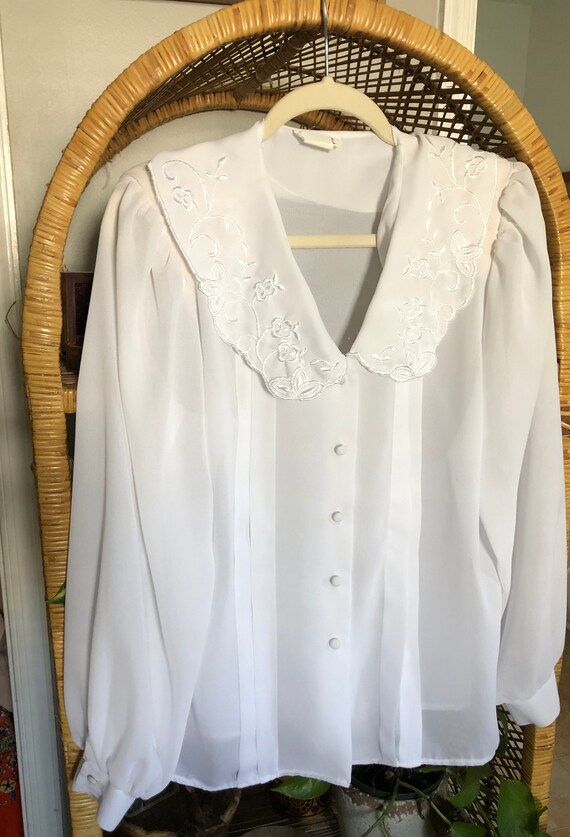 Vintage 70’s peasant prairie style white boho blo… - image 8