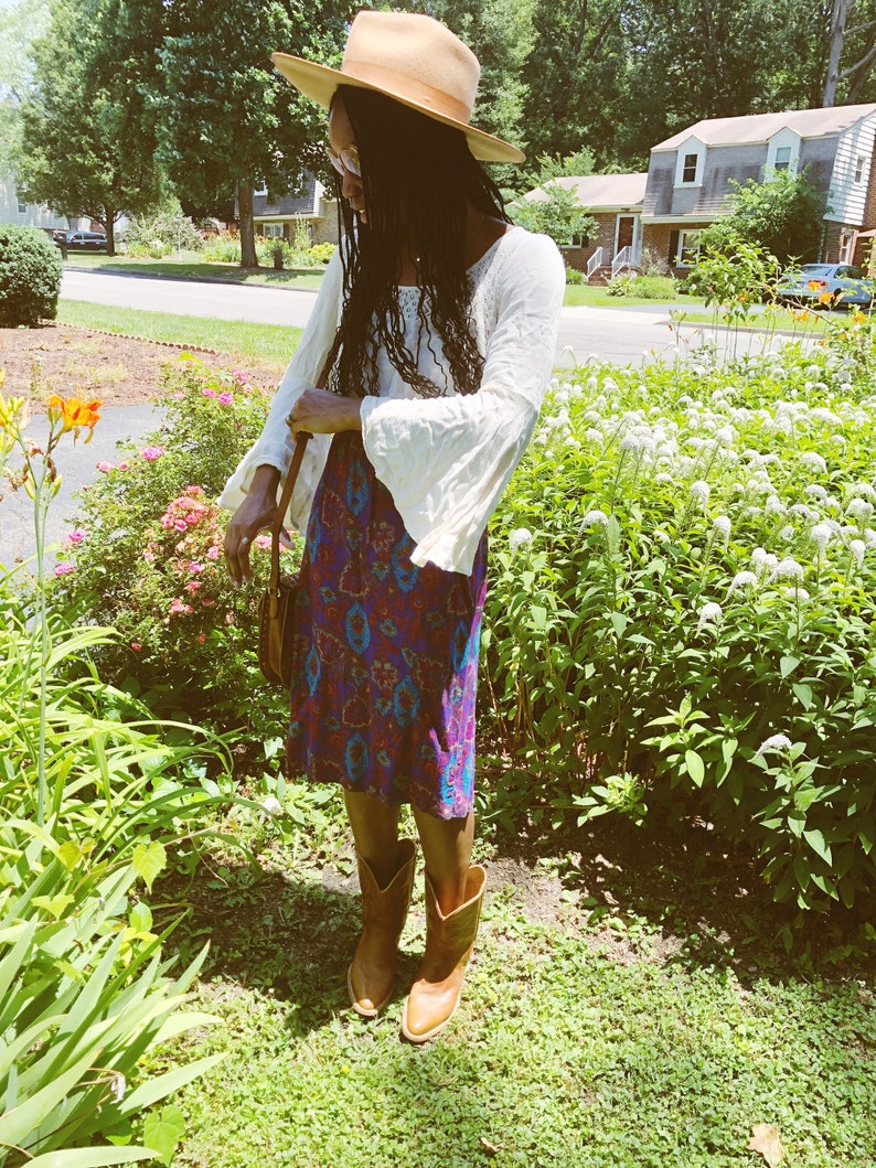 Vintage 70s paisley boho midi skirt