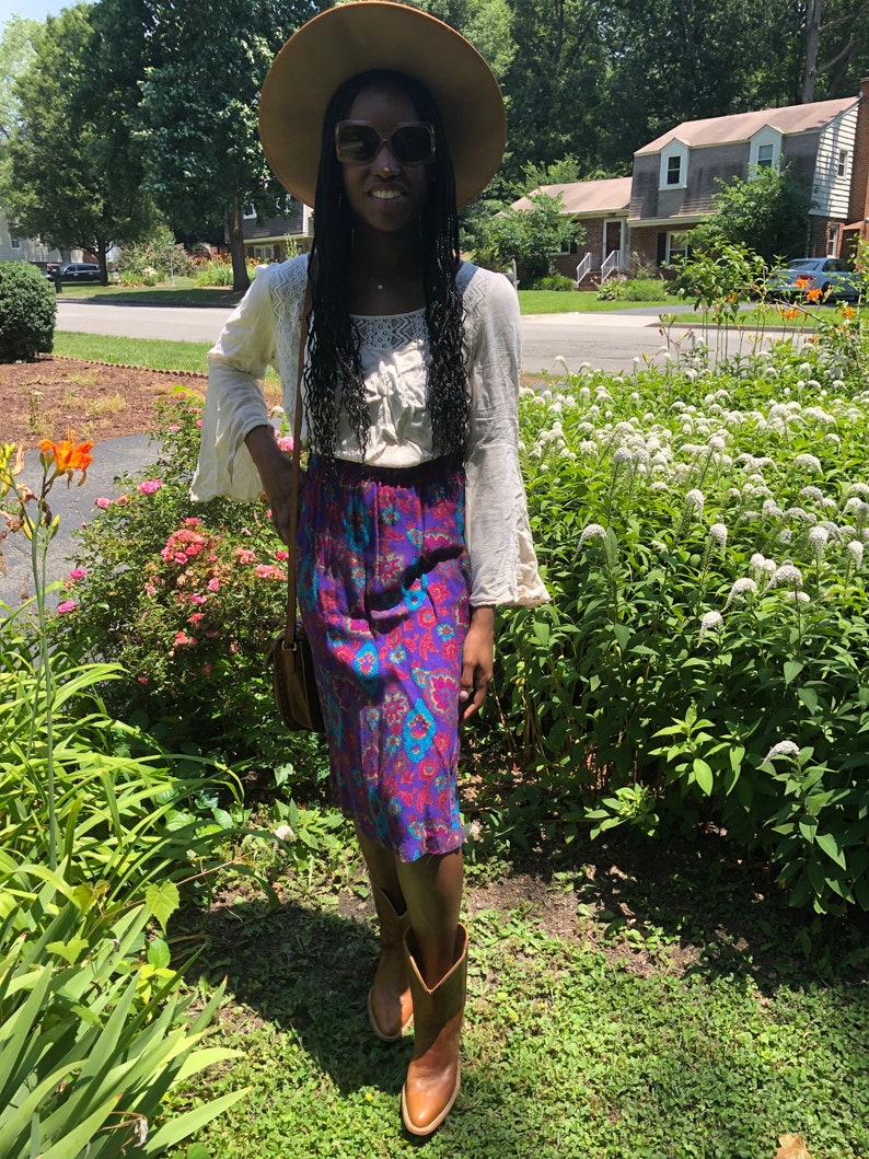 Vintage 70s paisley boho midi skirt