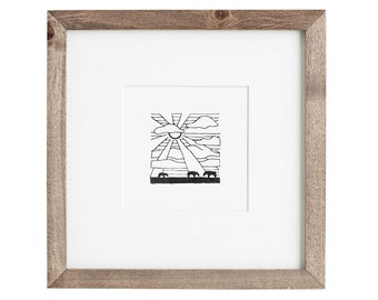 Texas No. 1, Plains Print, Cow Print Black and White Art, Minimal Horizon, Tiny Prints, 4x4 Print, Minimalist Illustration