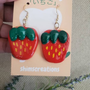 Handmade Strawberry Earrings Fruit Earrings Polymer Clay Kawaii earrings Red Strawberry