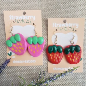 Handmade Strawberry Earrings Fruit Earrings Polymer Clay Kawaii earrings image 1