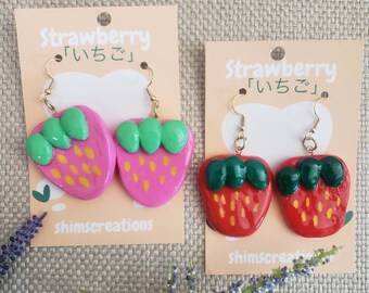 Handmade Strawberry Earrings |Fruit Earrings| Polymer Clay | Kawaii earrings