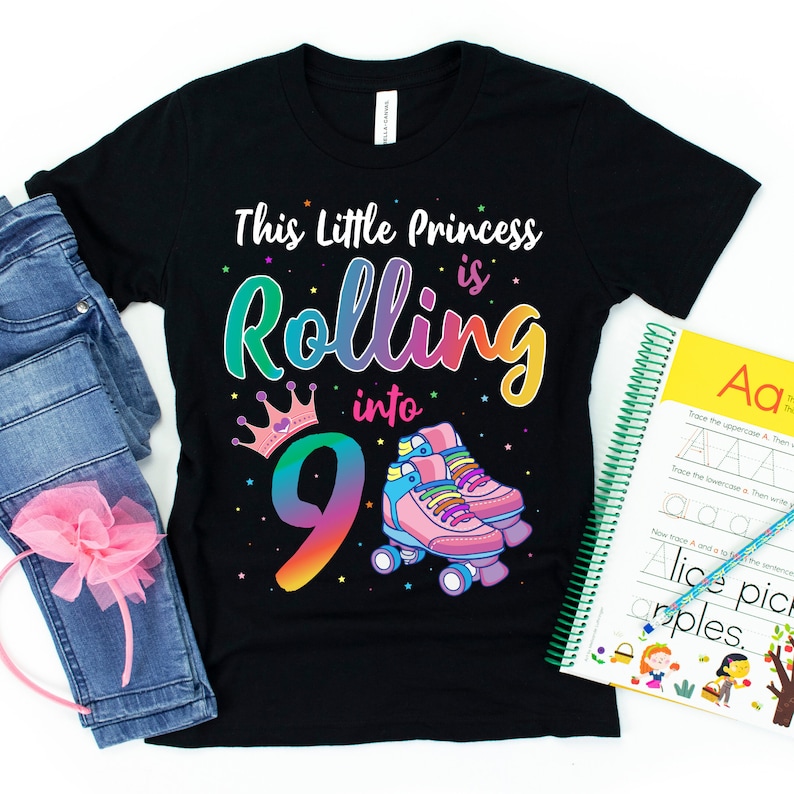 Roller Skate Birthday Girl Shirt 9 Year Old Birthday T Shirt Etsy