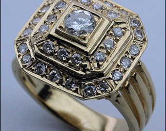 Yellow Gold Pyramid Ring - Diamond Pyramid, .72ct Diamond