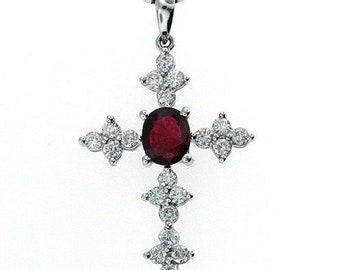 18kt White Gold Ruby Diamond Cross