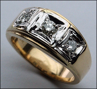 Two Tone Men's 3 Stone Diamond Ring - Etsy