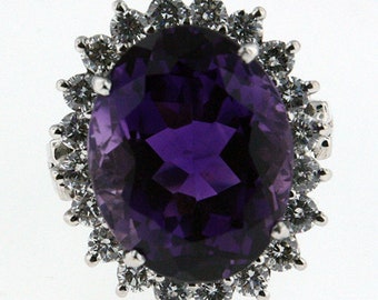 14K White Gold Amethyst and Diamond Ring