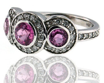 18kt WG Pink Sapphire Ring with Dia