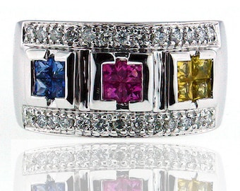 Multi Color Sapphire Diamond Ring