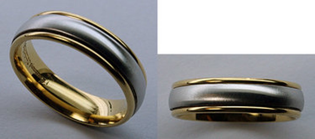 Benchmark Two-tone Mens Wedding Band - Comfort Fit - Etsy