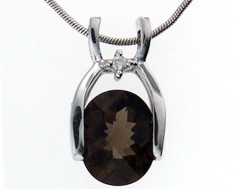 14kt White Gold Smokey Topaz Pendant with Dia