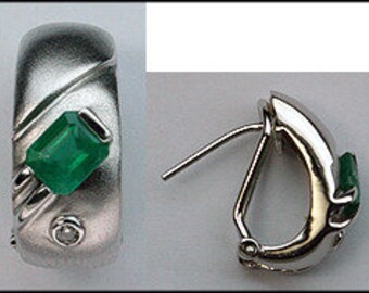 Emerald .78ct White Gold Earrings with Matte Finish