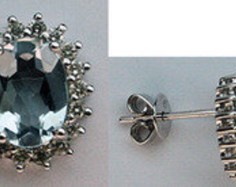 Aquamarine Diamond Earrings - 1.22ct Aquamarine 14kt