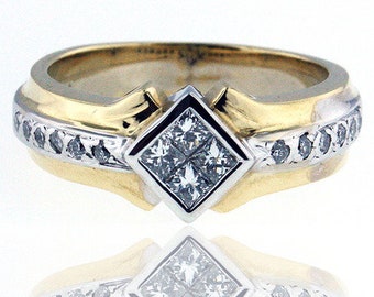 Two Tone Diamond Cluster Ring
