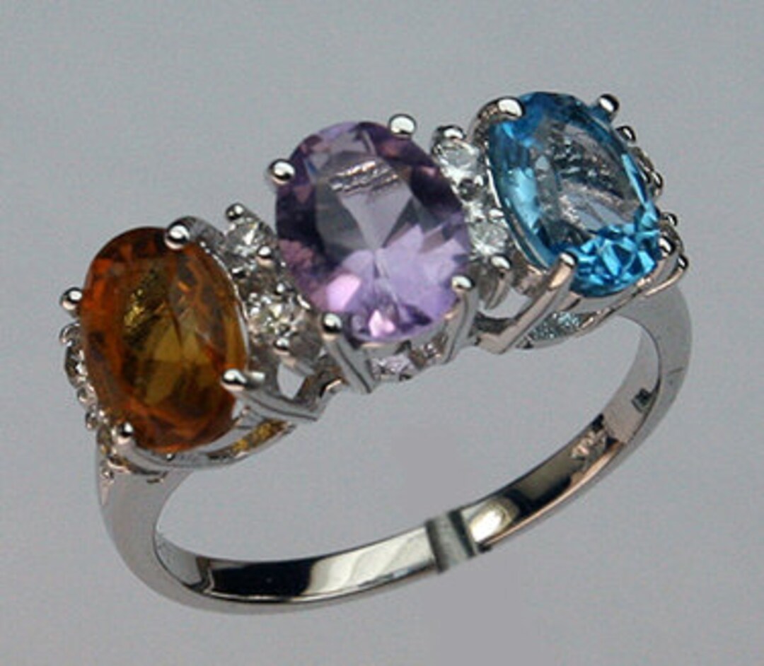 3 Stone Multi Colored Ring With Diamonds - Etsy