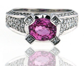 14kt White Gold Pink Sapphire Ring w. Diamond