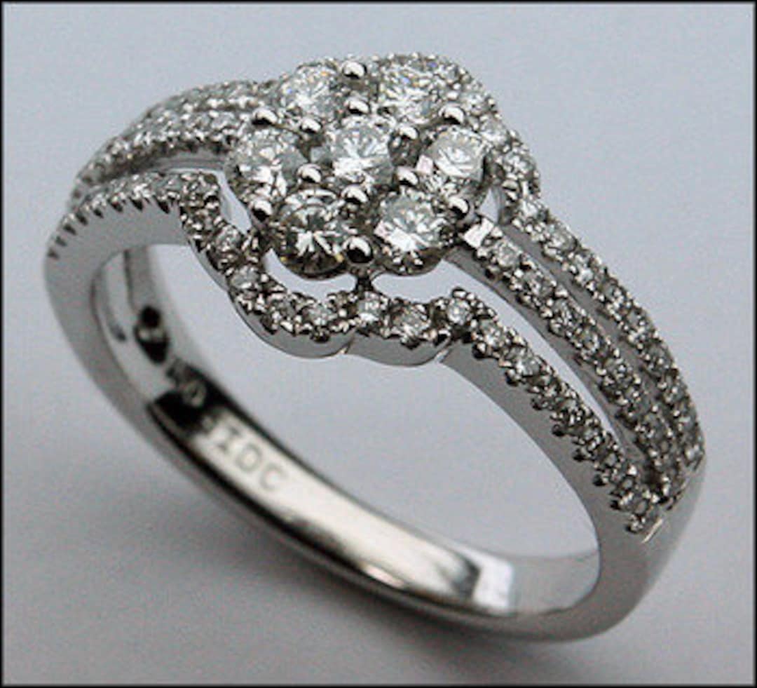Diamond Cluster Ring - 3 Rows Diamonds, Cluster Center - Etsy