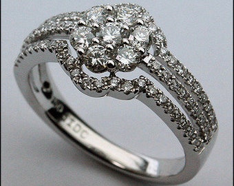 Diamond Cluster Ring - 3 Rows Diamonds, Cluster Center
