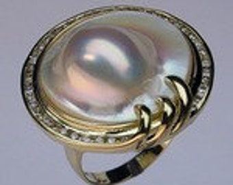 Blister Pearl and Diamond Ring