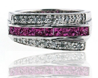 14kt White Gold Pink Sapphire Diamond Ring