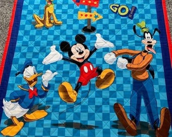 Mickey & Friends Baby Quilt - 31.5" x 39" | Flannel Backed Blanket | Handmade Toddler Throw | Donald, Goofy, Pluto Gift | Canadian Made