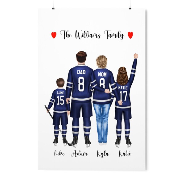 Personalized Hockey Print, Custom Hockey Family Portrait, Hockey Gift, Ice hockey gift, Personalised Family Illustration, Hockey Coach Gift