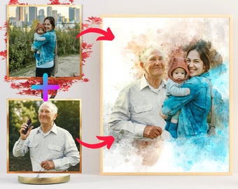 Combine Photos Family Portrait, Memorial Art Photo, Loss Of Mother, Loss Of Father, Add People To Photo, Painting from Photo