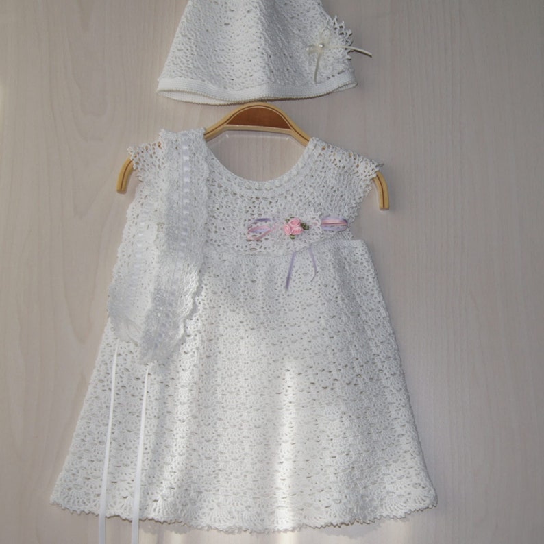 Handmade Baby Baptism Outfit, Christening Gown Set, Crochet Lace Baby
