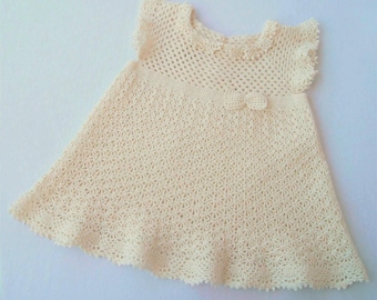 Crochet Christening Dress for Baby Girl 6-12 Months-100% Cotton, Handmade Baptism Dress, Baby Girl Special Occasion Outfit