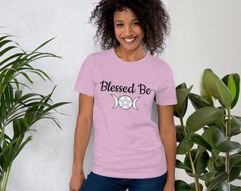 Blessed Be Short-Sleeve Unisex T-Shirt, Witchy Wiccan Triple Moon