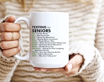 Taza "Mensajes de texto para mayores", regalo para la generación del baby boom, regalo para mamá, regalo para papá, regalo para la abuela, regalo para el abuelo, divertido sobre envejecer