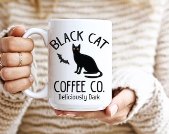 Taza de Halloween de Black Cat Coffee Company; Taza de Halloween con Gato; Taza de Café de Halloween