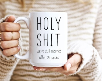Regalos para el 25.º aniversario de boda, Regalo del marido a la esposa por el 25.º aniversario, Taza de café divertida para el 25.º aniversario