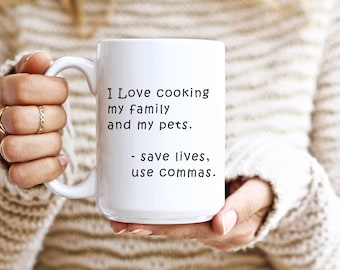 Cadeau grammatica geek, grappige mok, "Red levens, gebruik komma's", cadeau grammatica politie, cadeau leraar Engels, cadeau leraar, cadeau leraar, grammatica cadeau