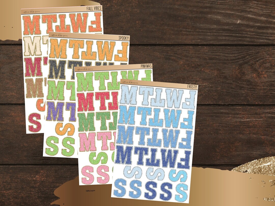Chenille Varsity Letter Days of the Week Stickers Large Date Covers ...