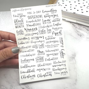Script Holidays | Planning Stickers - Full Year of Holiday Stickers in Standard and Cousin Mini Size