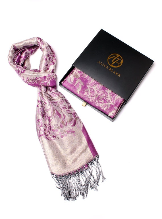 Purple Gray Pashmina Paisley Scarf For Events Evening Wrap Etsy