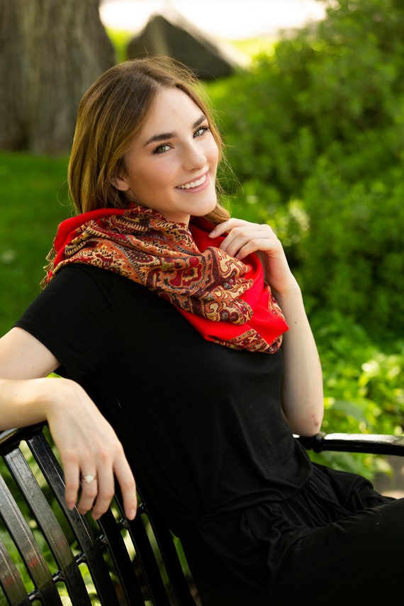 Burgundy Paisley Pashmina Scarf | Shawl | Festival | Prayer 