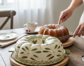 Temp-Tations Bundt Cake Pan. Old World Green Pattern.